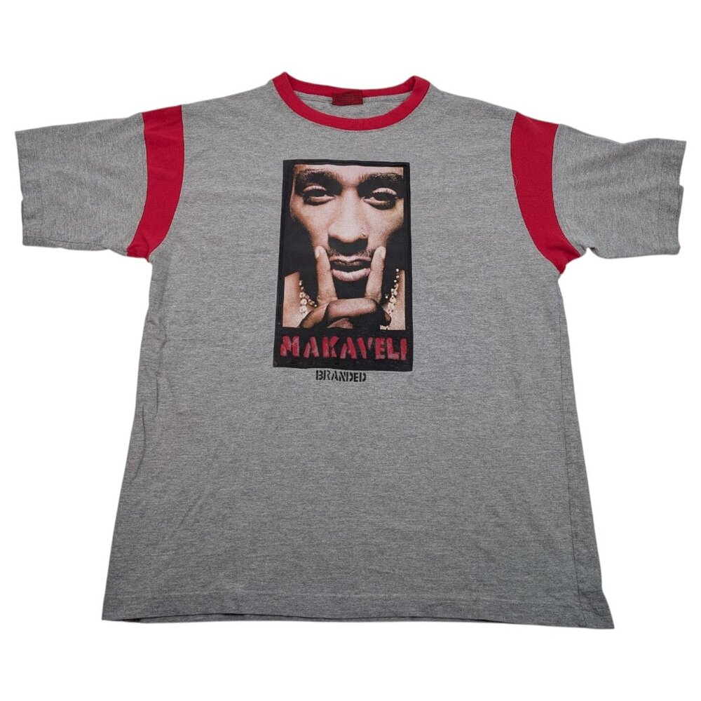 Vintage Makaveli Brand Tupac 2Pac Shirt 00s Y2K Gray Ringer Sz Tag‎ XL (Fit L)